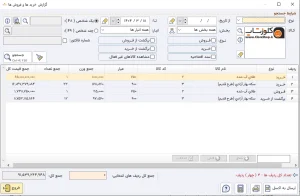 گزارش خریدها و فروش ها در نرم افزار طلافروشی اونس تولید گروه مهندسی نرم افزار پژواک