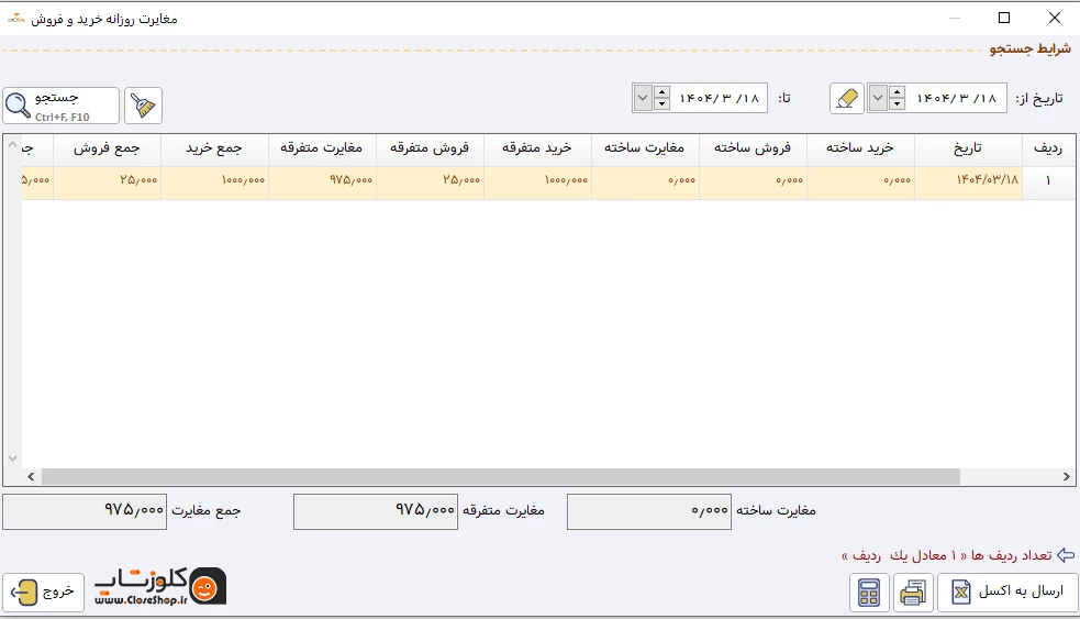 دریافت گزارش مغایرت روزانه خرید و فروش در نرم افزار حسابداری طلافروشی اونس تولید شرکت پژواک