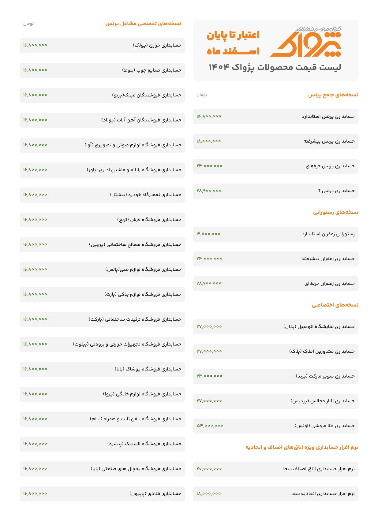 قیمت نرم افزار پرنس، قیمت نرم افزار رستورانی زعفران، قیمت نرم افزار طلافروشی اونس