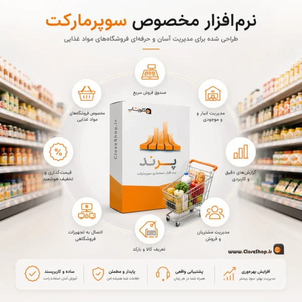 نرم افزار حسابداری سوپرمارکت پرند | پرنس | پژواک | کلوزشاپ | شیراز | ملاصدرا