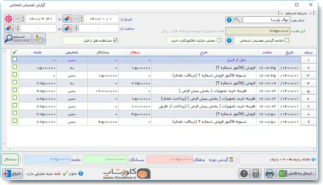 گزارش دفتر تفصیلی اشخاص